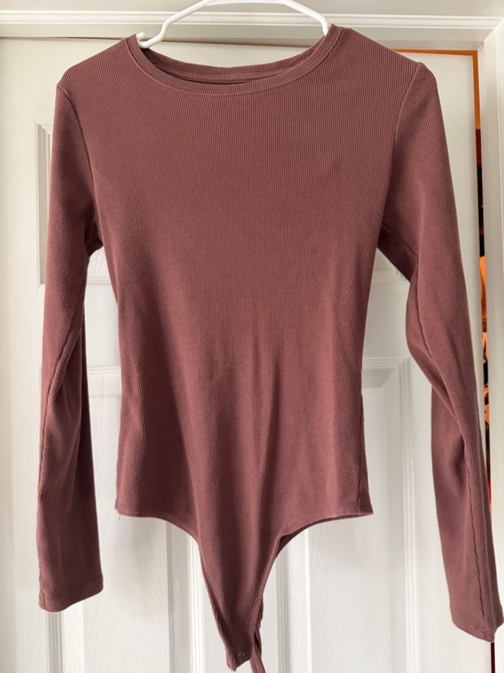 Abercrombie & Fitch Mauve Ribbed Long-Sleeve Bodysuit